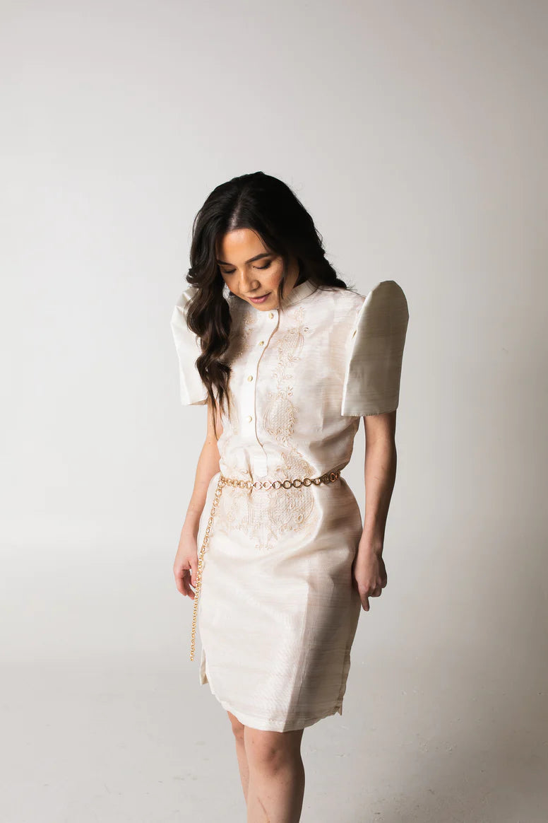 filipiniana dresses Mac Duggal 11855 Crepe Gown with Floral Details – Mydressline