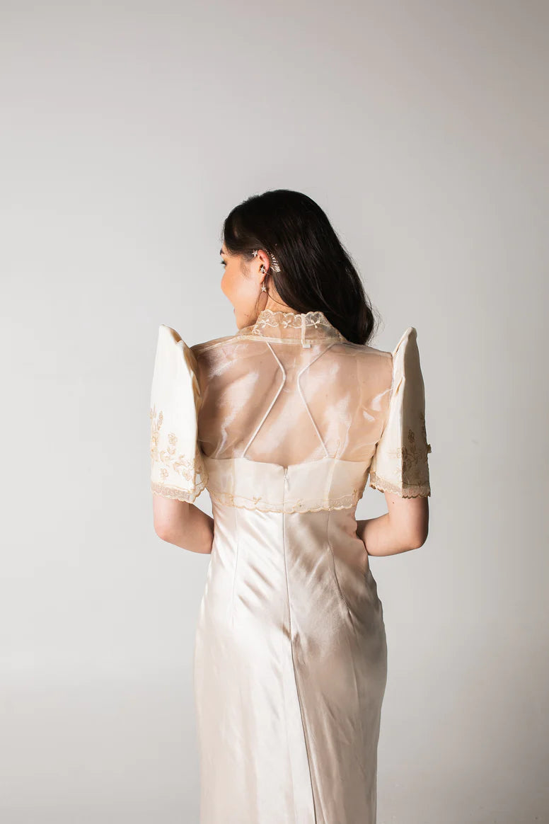 beige filipiniana dress A Line Short Wedding Dresses Lace Short Sleeves Appliqued Bridal Shower Dresses COCOMELODY CW3427, 20 Days / Ivory / US6-UK8-EUR36 main image 1