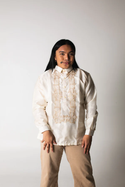 wearing barong tagalog