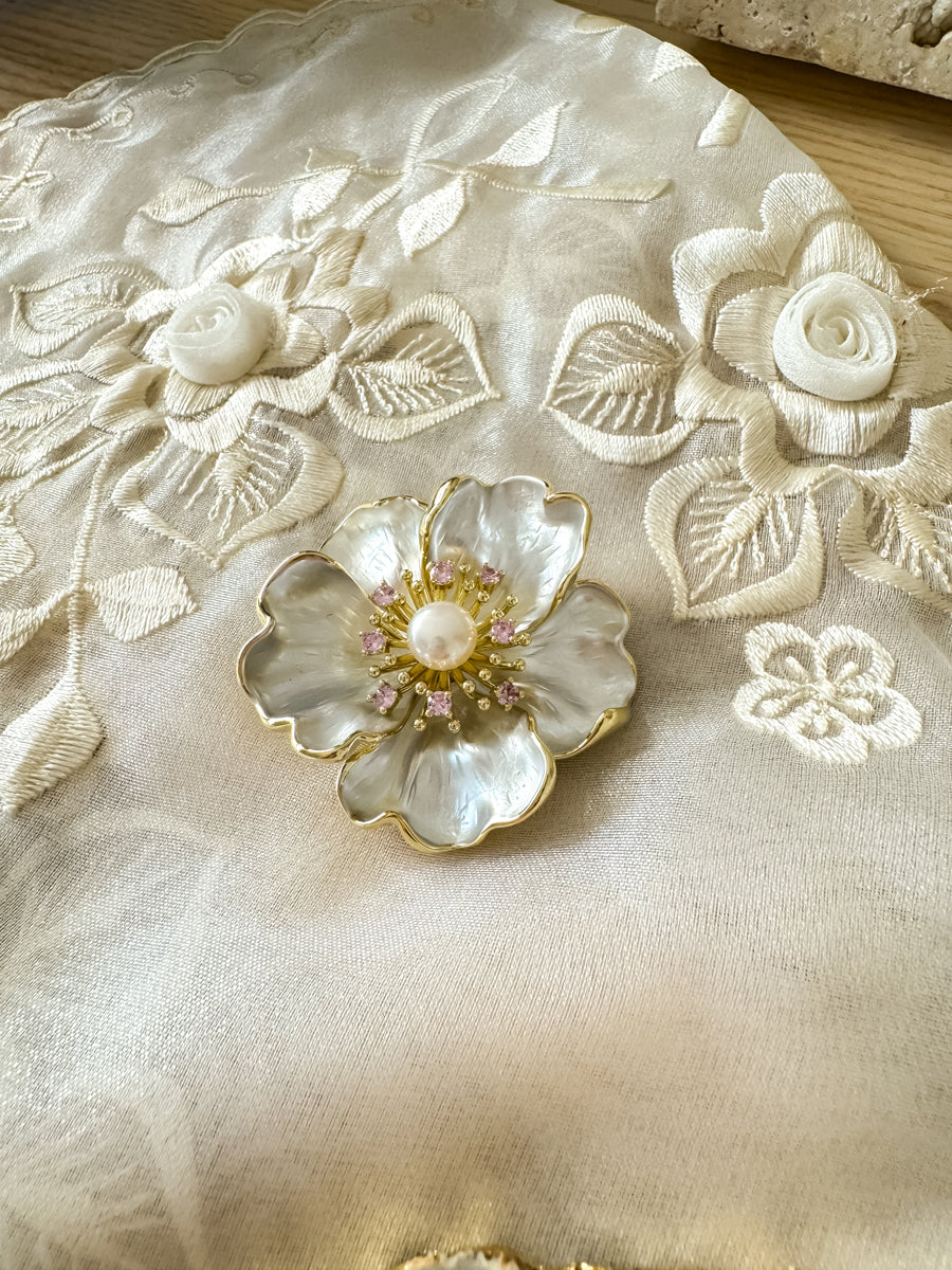 'Bulaklak' 18k Gold Plated Pearl Floral Brooch Pin for Alampay or Panuelo