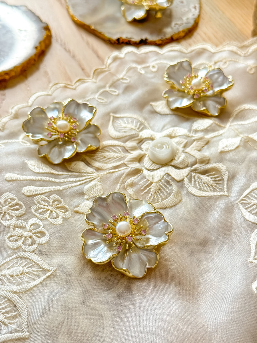 'Bulaklak' 18k Gold Plated Pearl Floral Brooch Pin for Alampay or Panuelo