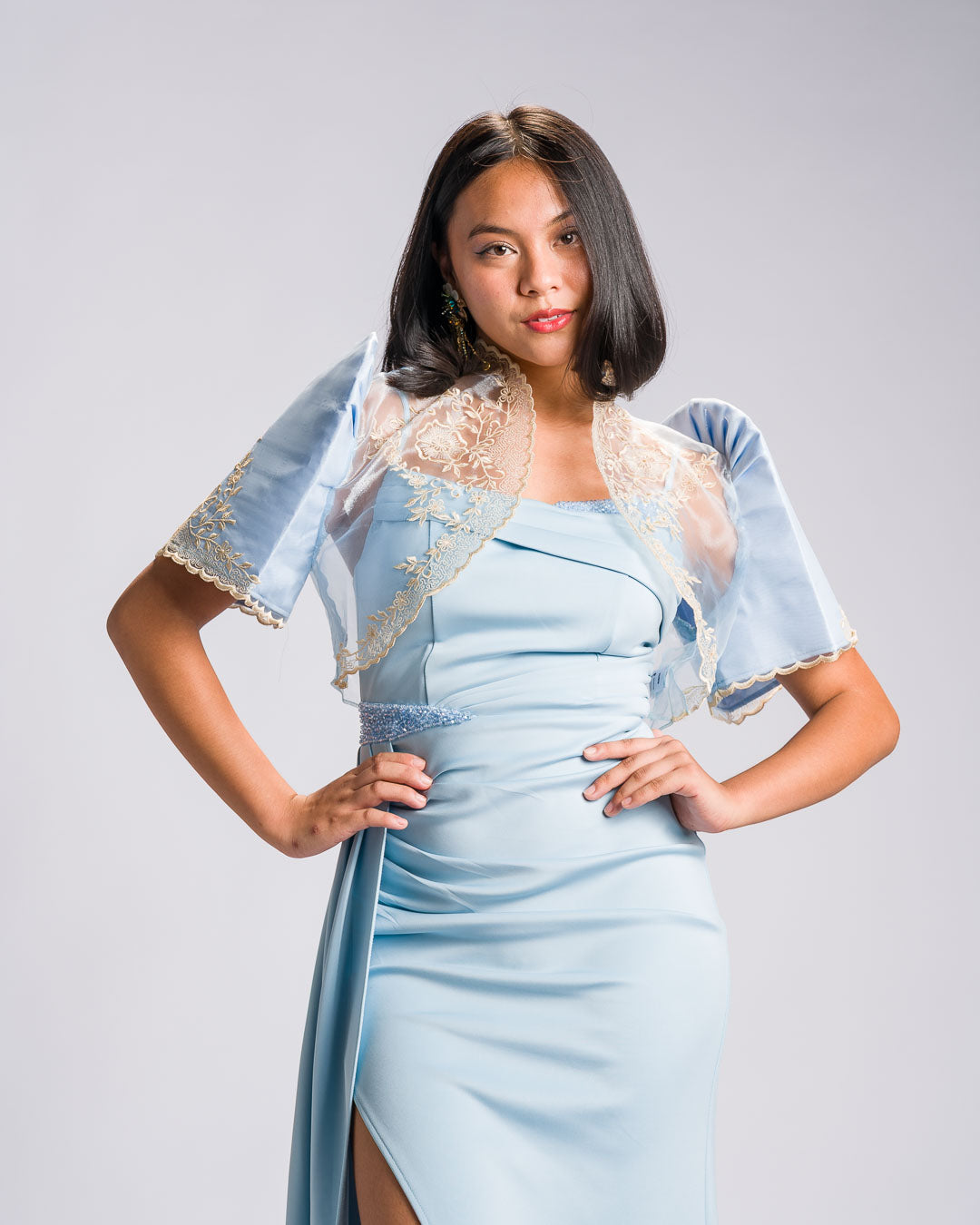 blue filipiniana dress Butterfly Sleeve Bolero 'Nene' Size:E Regular Briana Clearance Mini Dress lacedress Dusty blue modern filipiniana Perfect for weddings