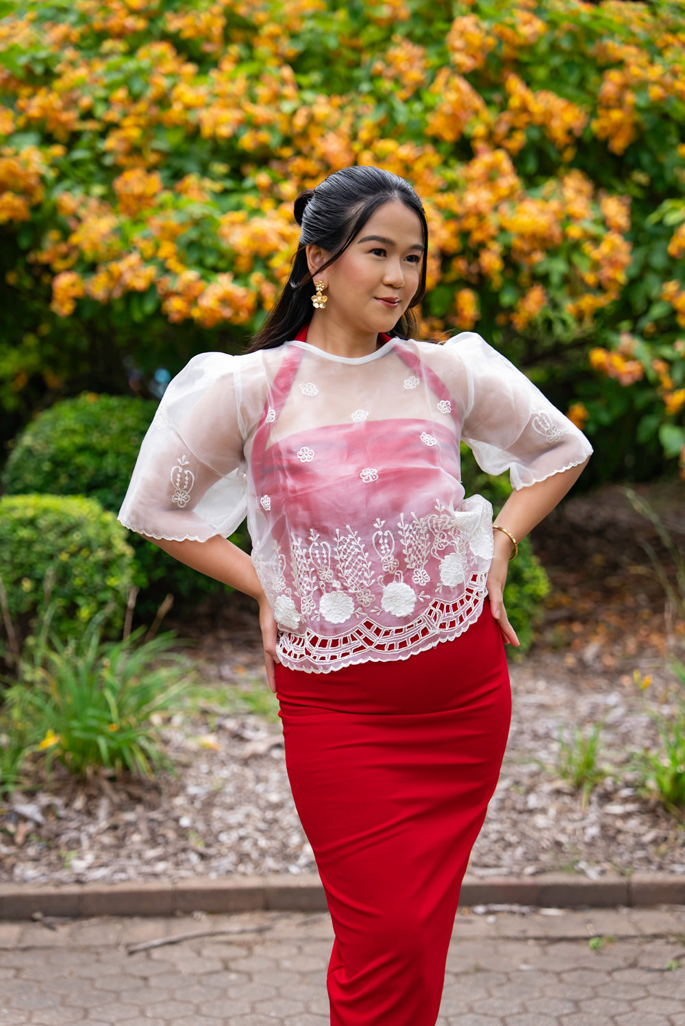 'Yen' Bell-Sleeve Women's Barong Tagalog (Ivory White)