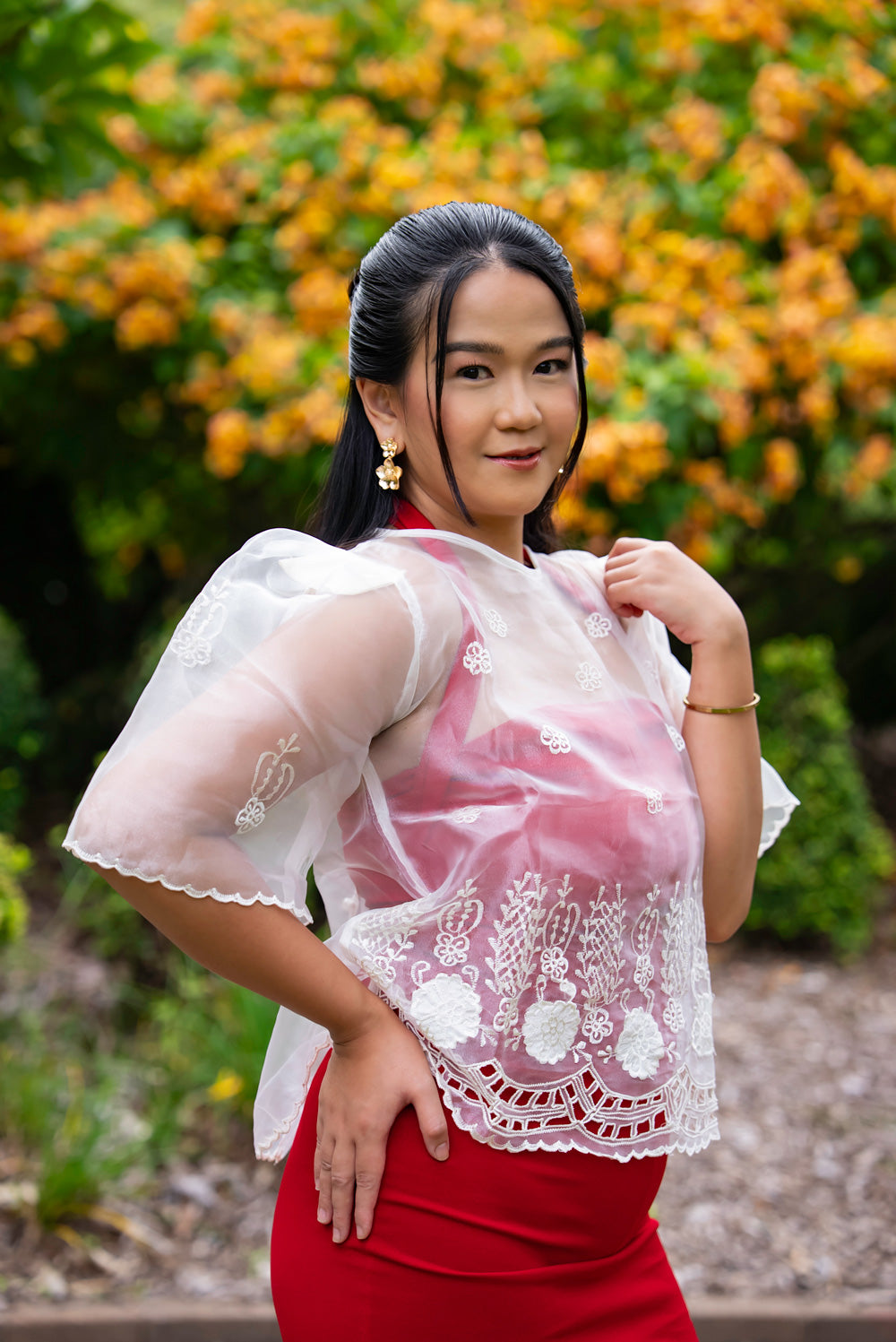 'Yen' Bell-Sleeve Women's Barong Tagalog (Ivory White)