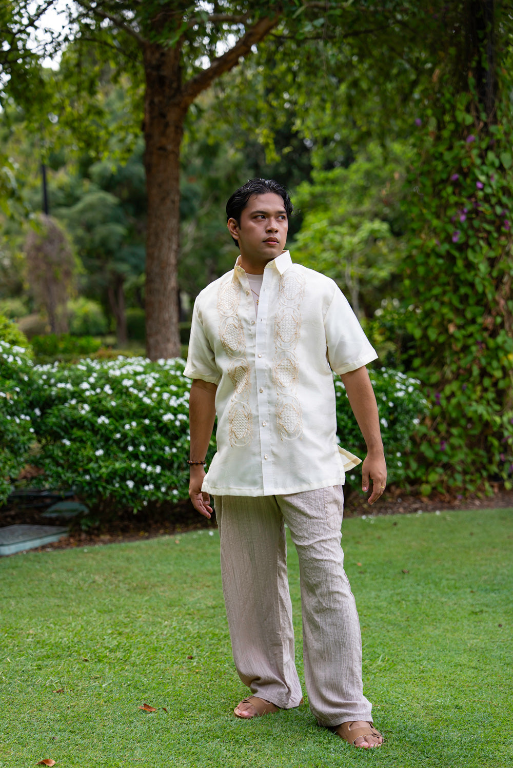 'Benicio' Short Sleeve Barong Tagalog – Cream