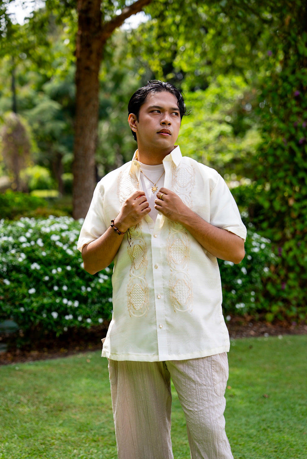 'Benicio' Short Sleeve Barong Tagalog – Cream