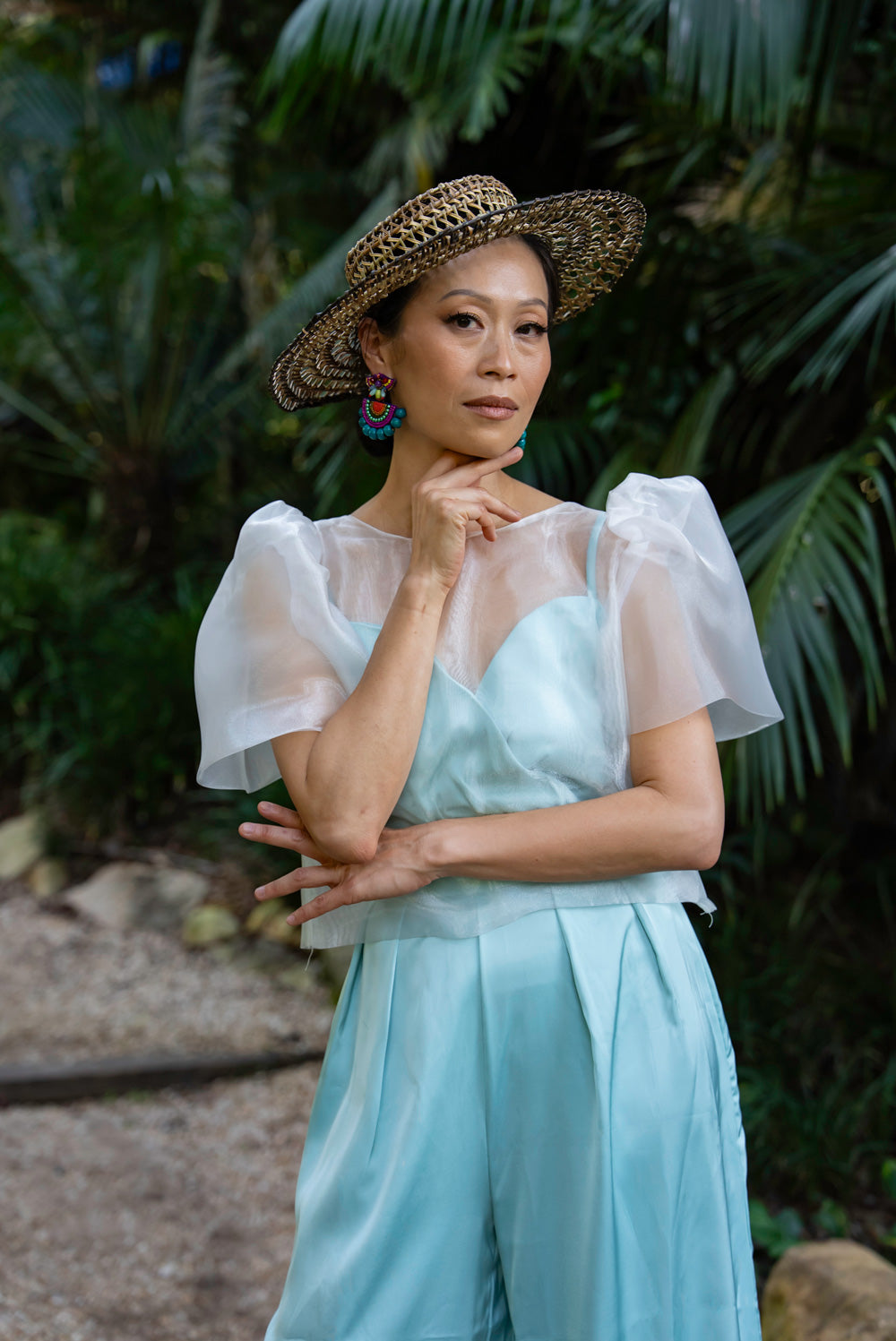'Dahlia' Ribbon Tie-Up Modern Filipiniana Blouse (Snow White)