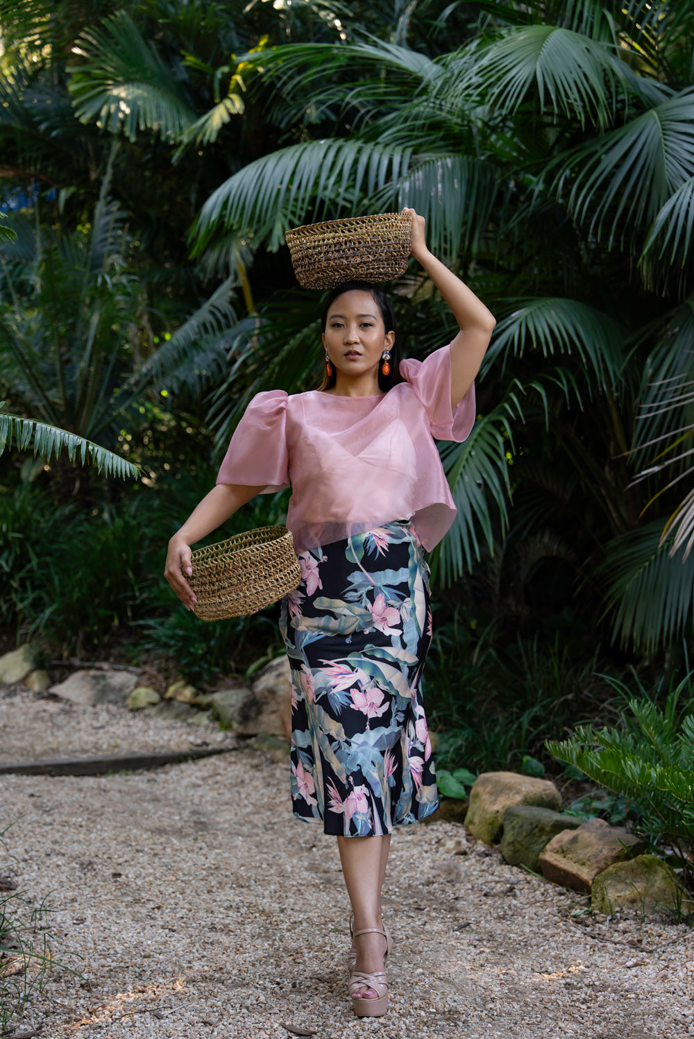 'Dahlia' Ribbon Tie-Up Modern Filipiniana Blouse (Dusty Rose)