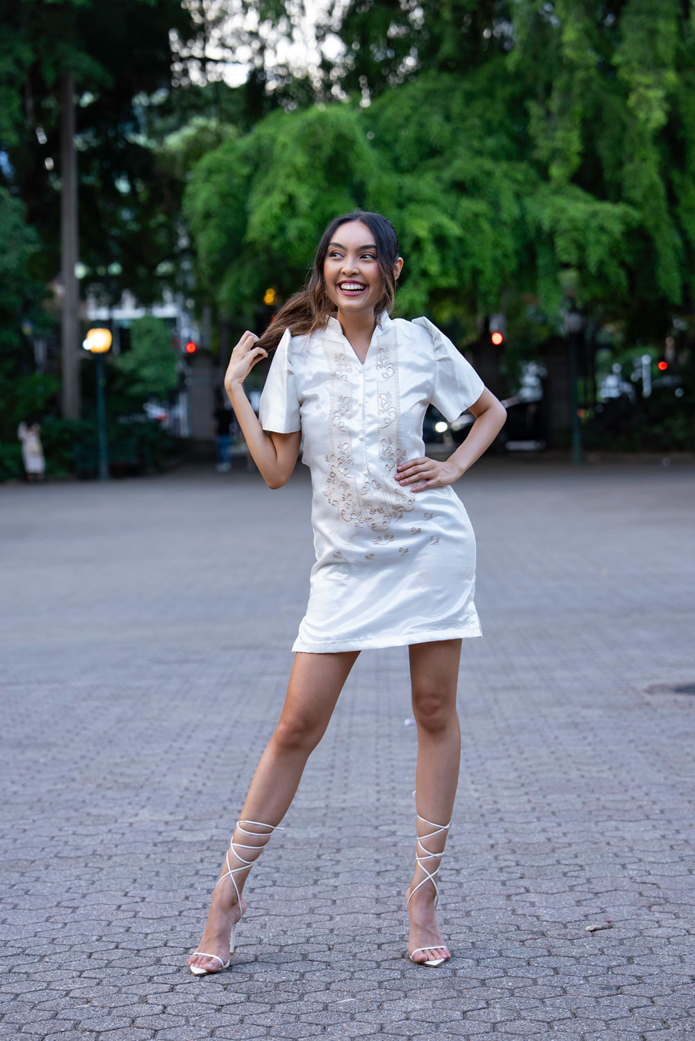 Sol Barong Dress Classic Filipiniana Dress in Cream Mestiza Filipina Sol Barong Dress Classic Filipiniana Dress in Cream Mestiza Filipina