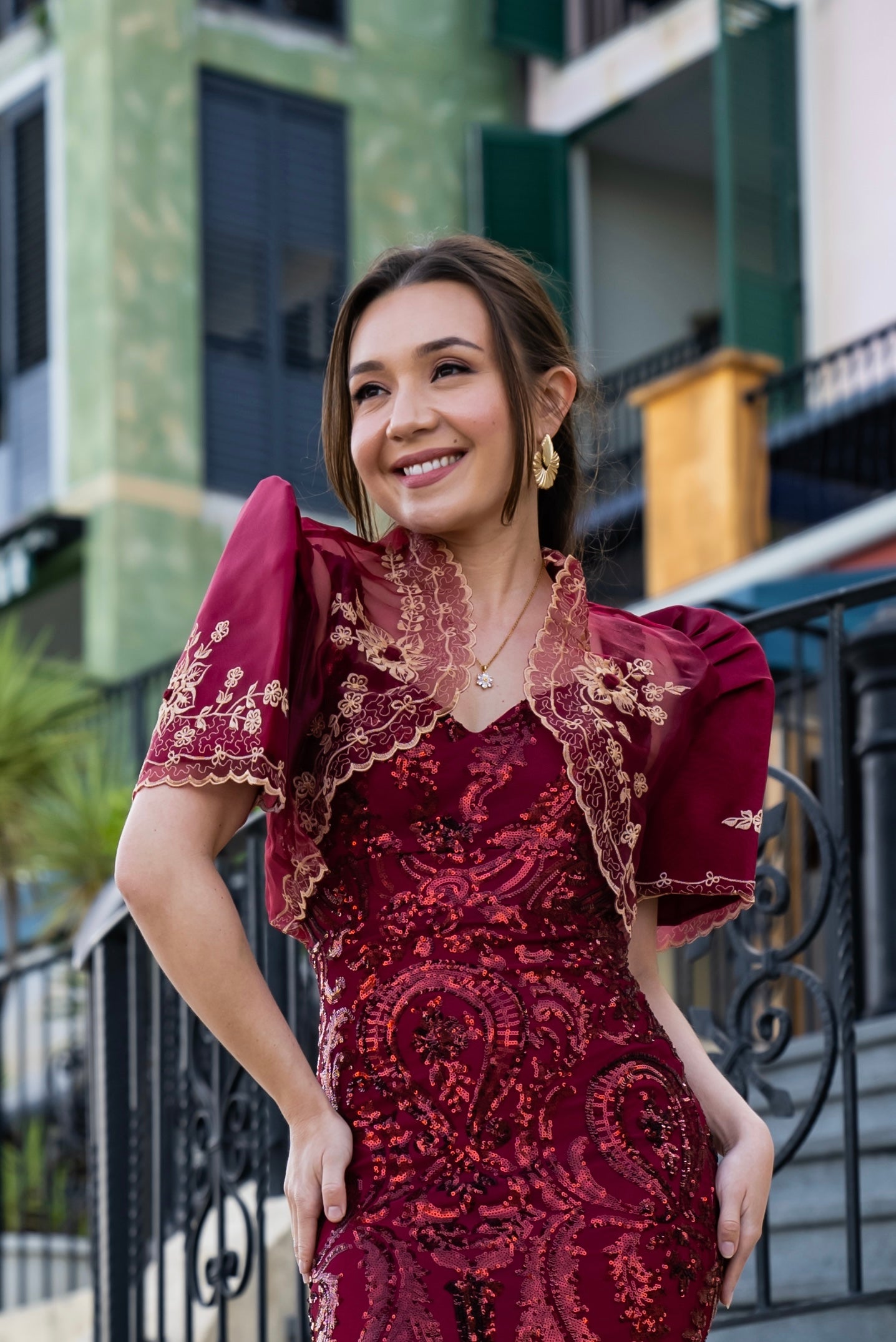 'Luisa' Bolero Filipiniana Sleeves (Burgundy)