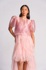 'Dahlia' Ribbon Tie-Up Modern Filipiniana Blouse (Blush Pink)