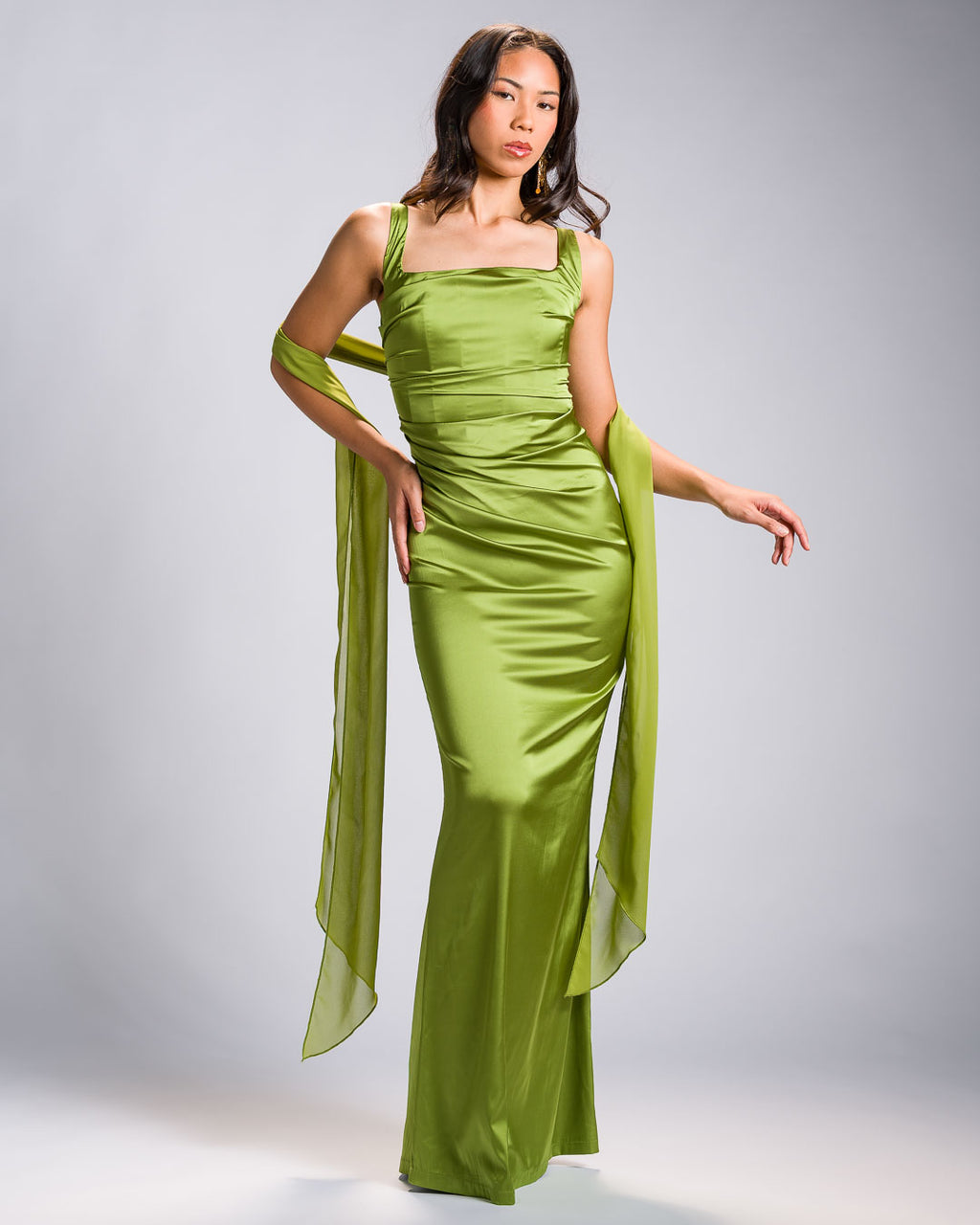 Filipiniana Evening Gown 'Bea' in Chartreuse Green, full length – Mestiza Filipina