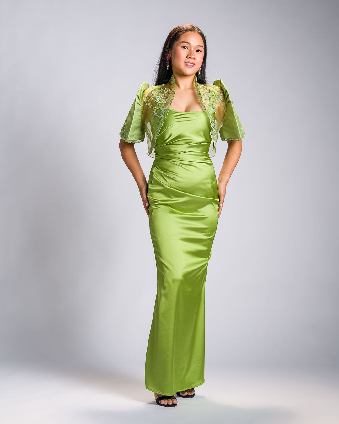'Venice' Charmeuse Satin Evening Dress (Chartreuse Green)