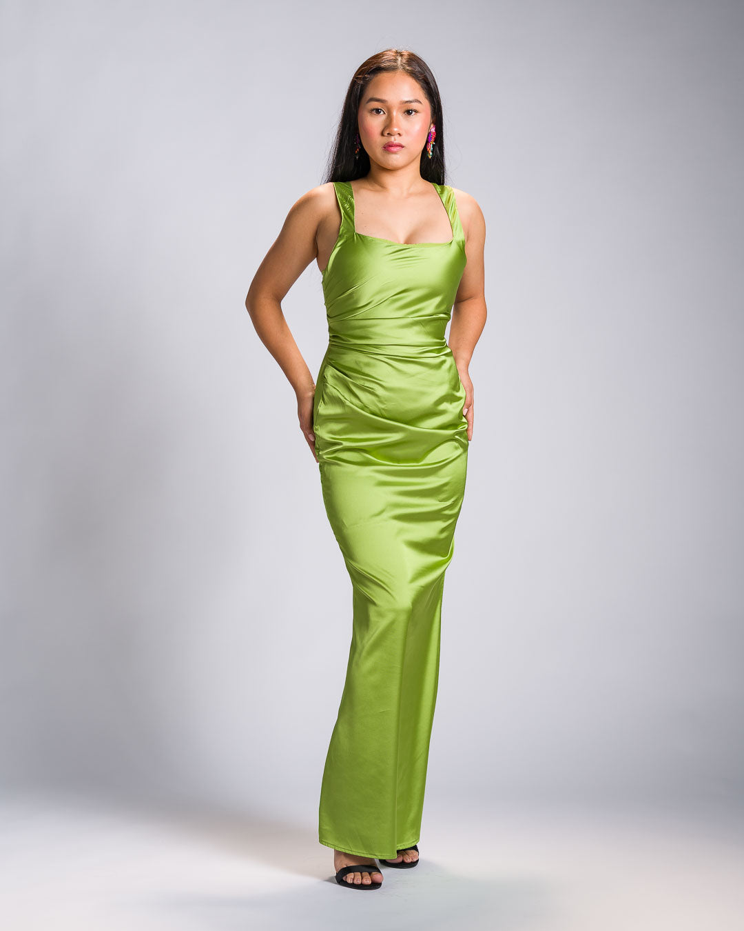 'Venice' Charmeuse Satin Evening Dress (Chartreuse Green)