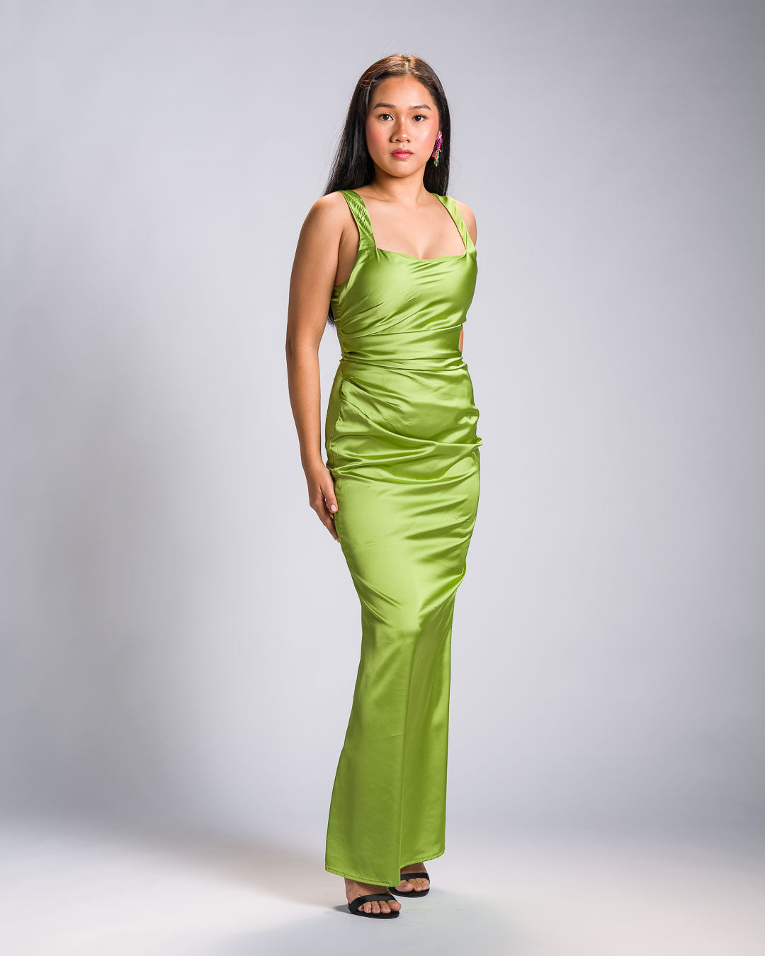 'Venice' Charmeuse Satin Evening Dress (Chartreuse Green)