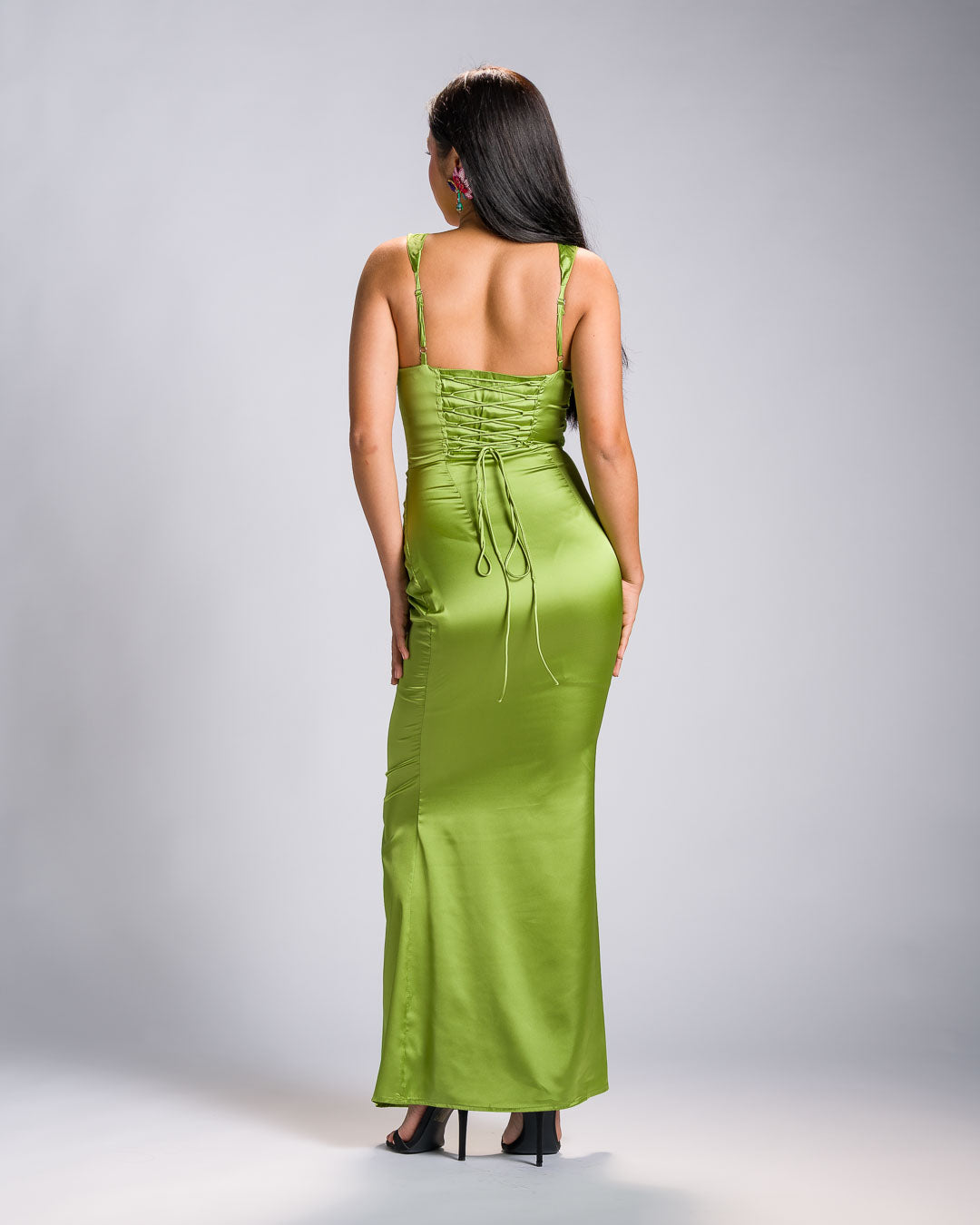 'Venice' Charmeuse Satin Evening Dress (Chartreuse Green)