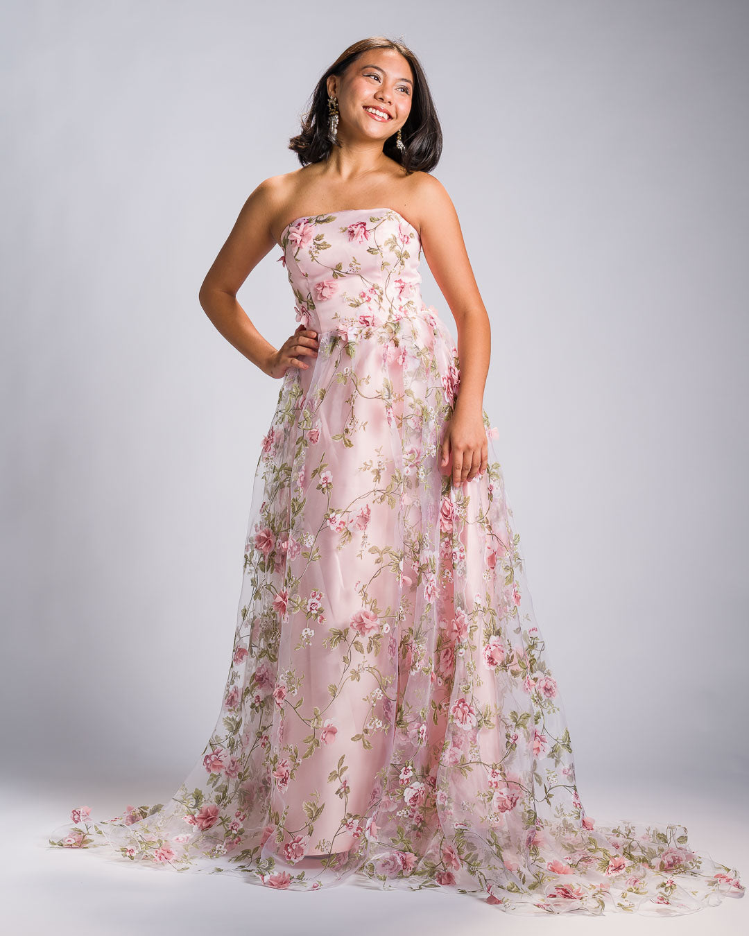 Florisa' 3D Flower Organza Train Gown (Peony Pink) Mestiza Filipina Florisa' 3D Flower Organza Train Gown (Peony Pink) Mestiza Filipina