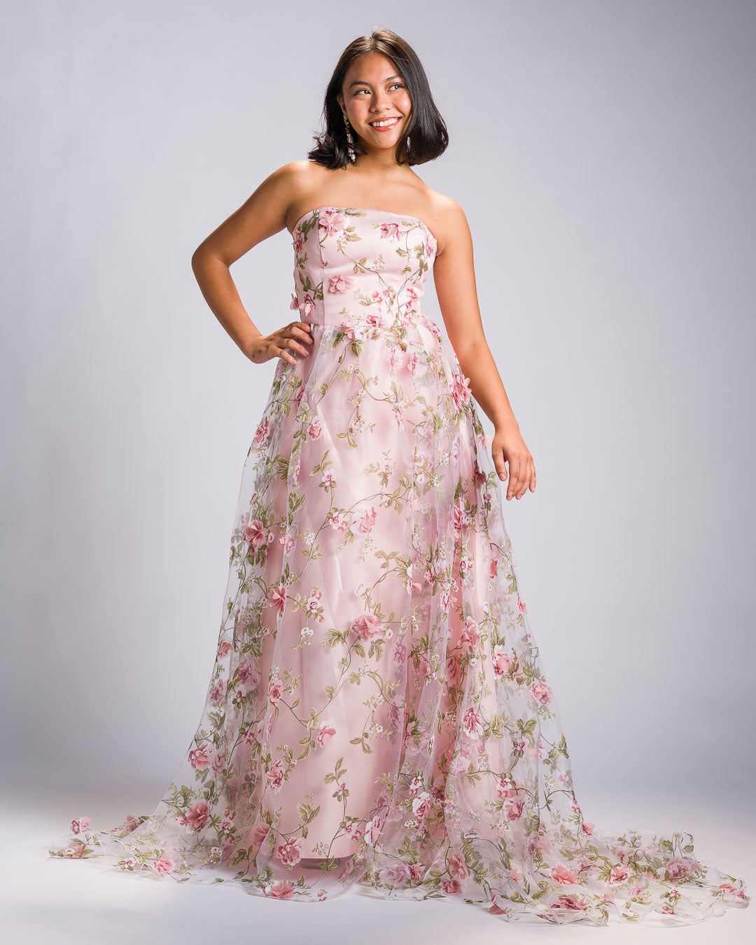 Filipiniana 'Florisa' in Peony Pink, side view – Mestiza Filipina