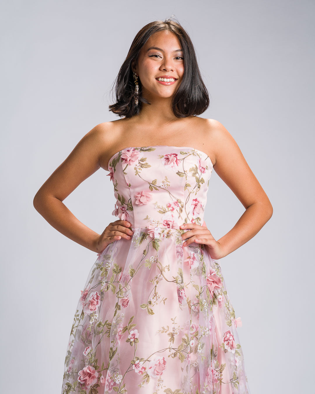 'Florisa' 3D Flower Organza Train Gown (Peony Pink)