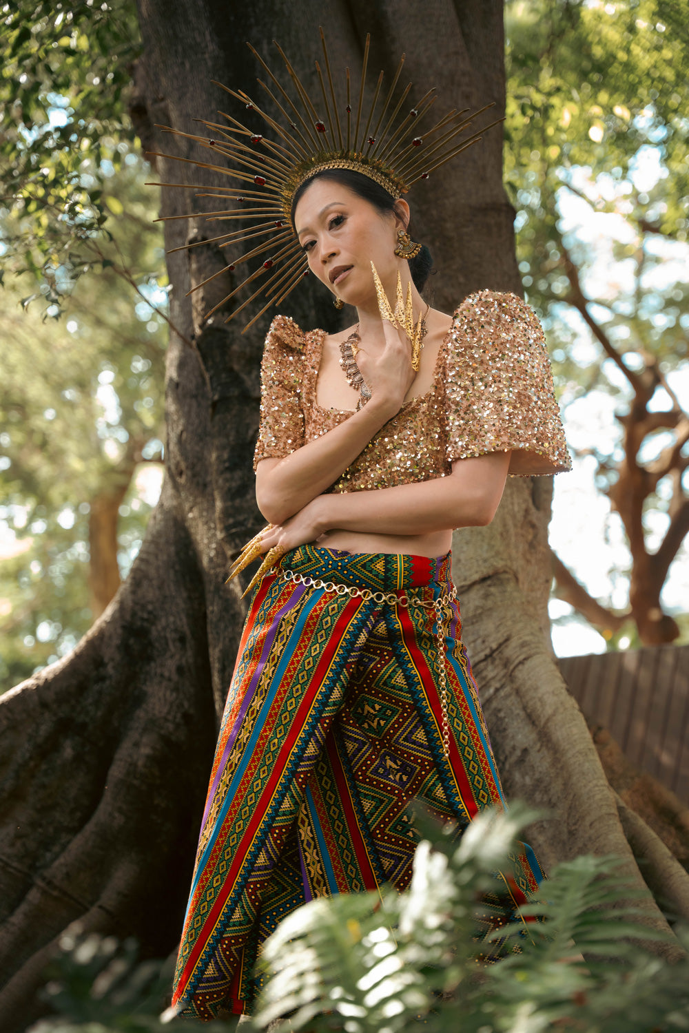 Binibini Sequin Filipiniana Crop Top (Gold)