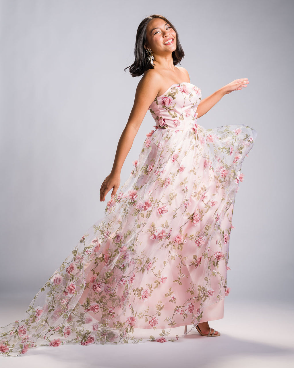 Filipiniana 'Florisa' in Peony Pink, side view – Mestiza Filipina