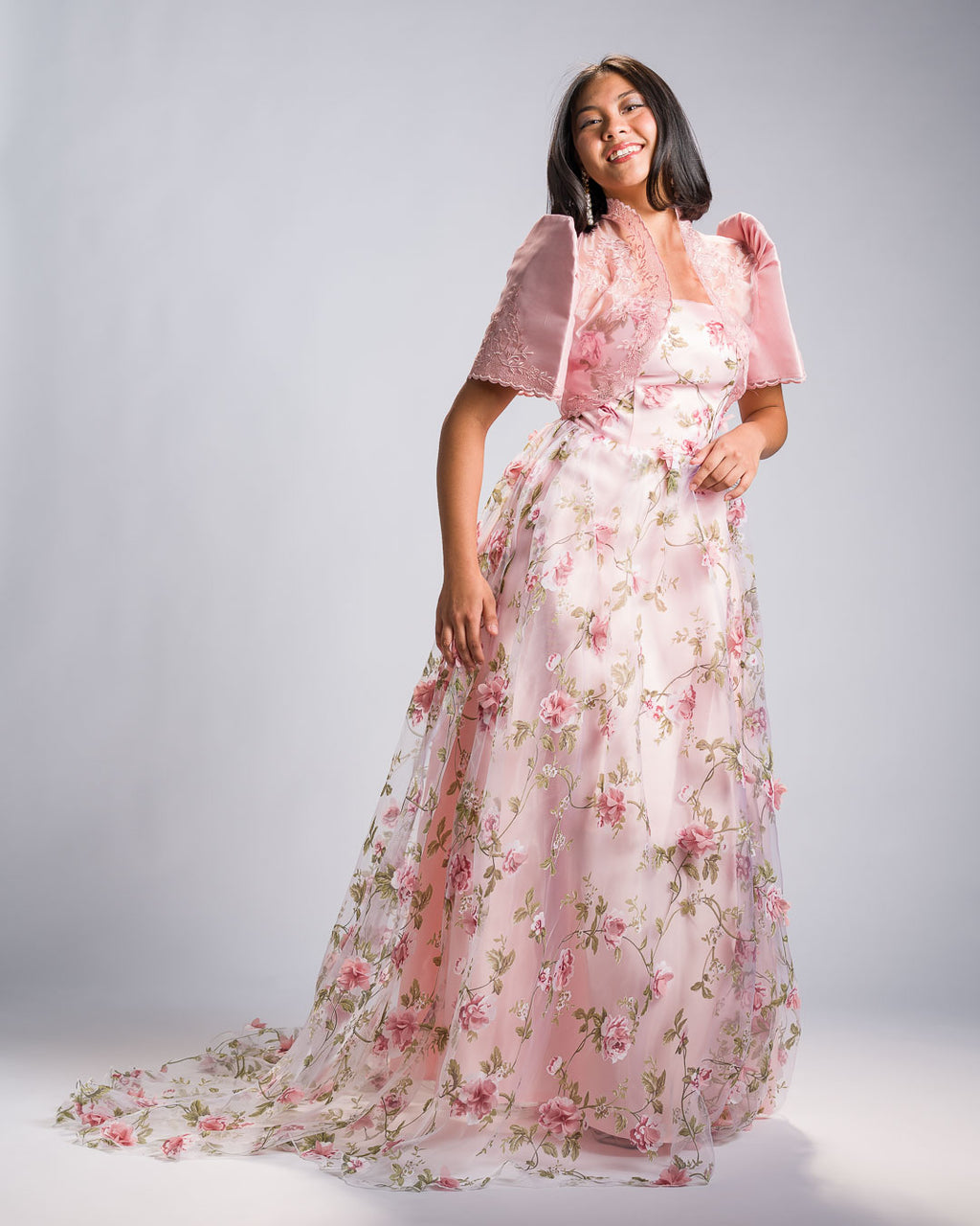 Filipiniana 'Florisa' in Peony Pink, back view – Mestiza Filipina