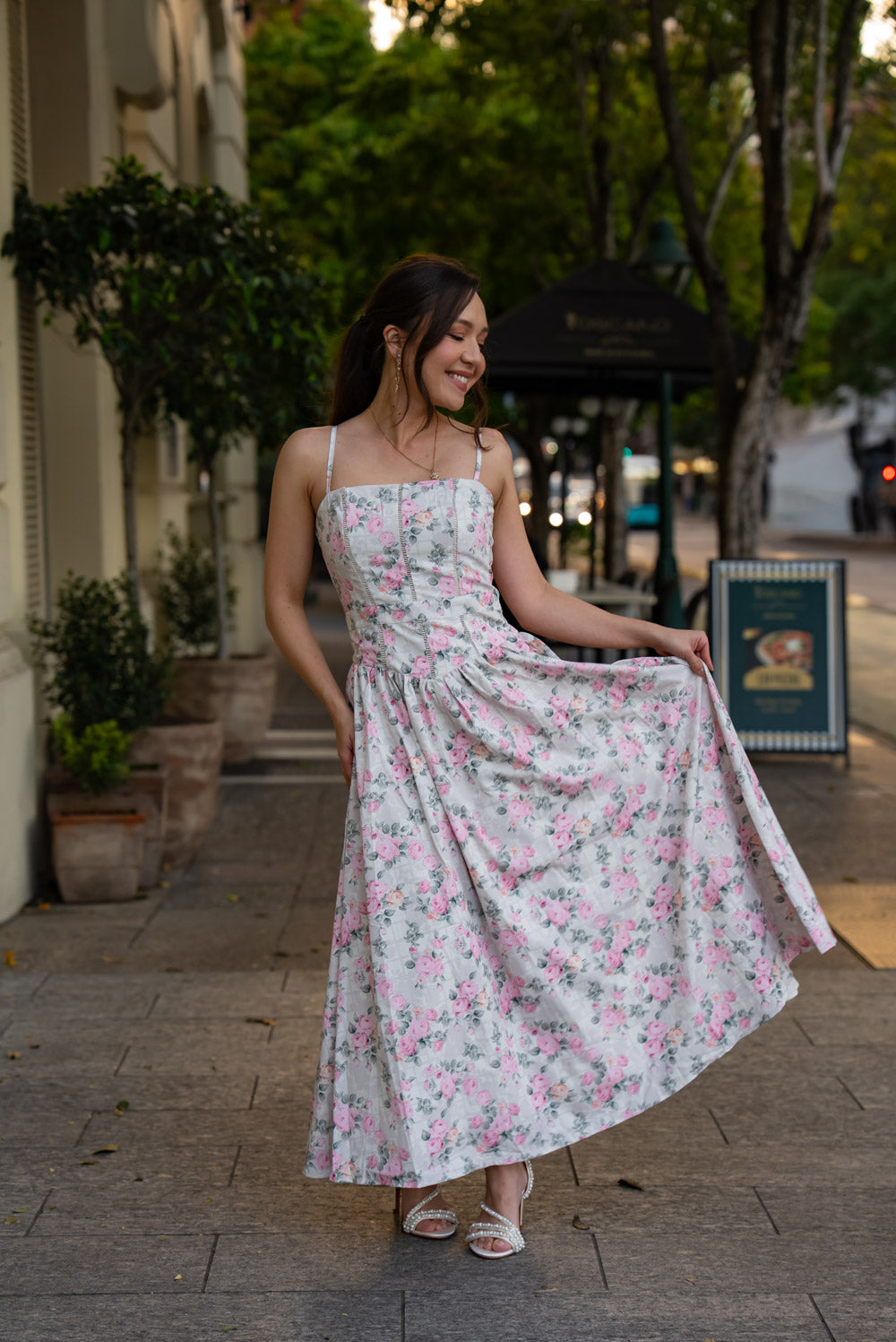 'Florentina' Soft Matte Satin Floral Midi Dress
