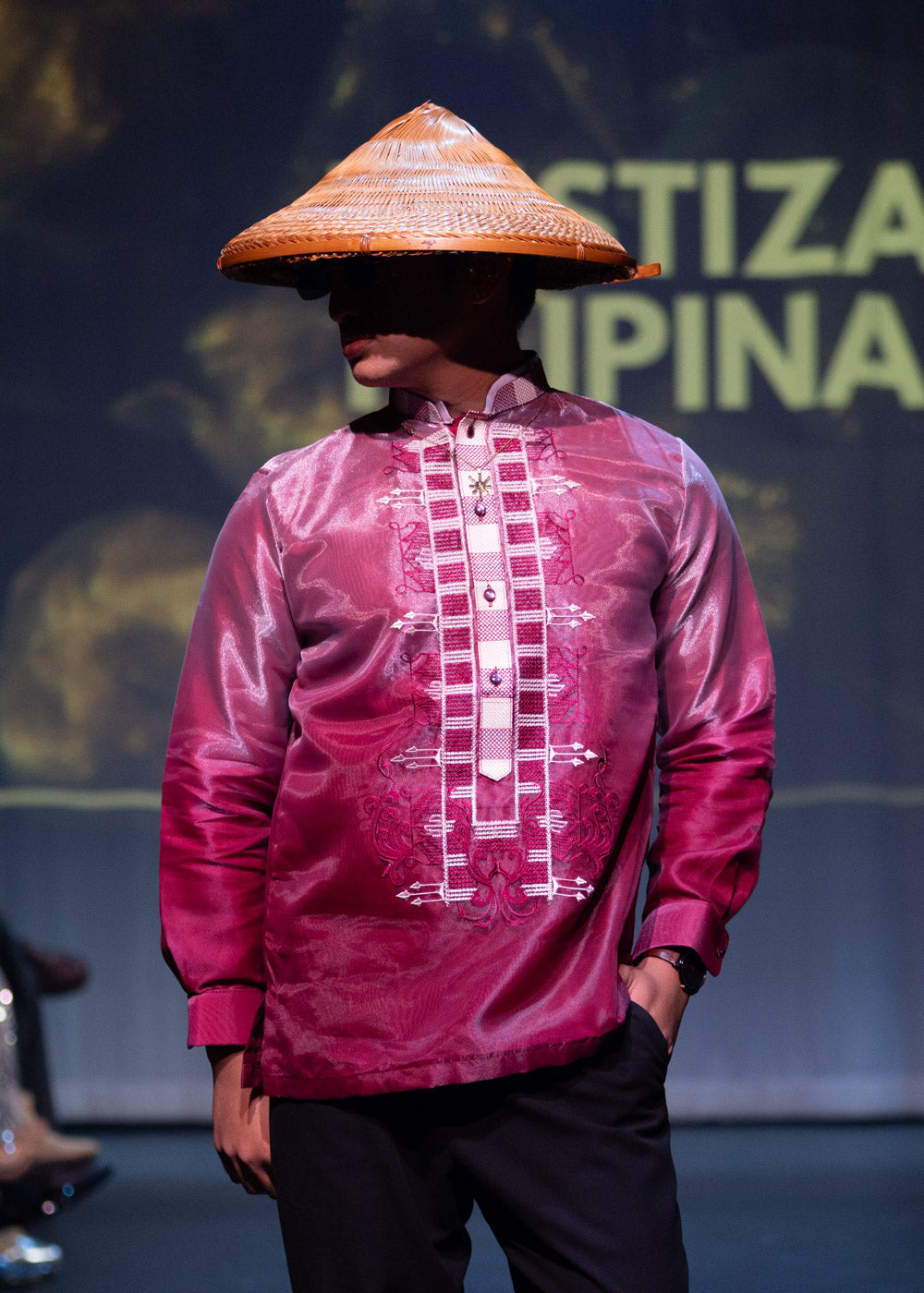 'Jericho' Two-Toned Barong Tagalog – Burgundy, Organza