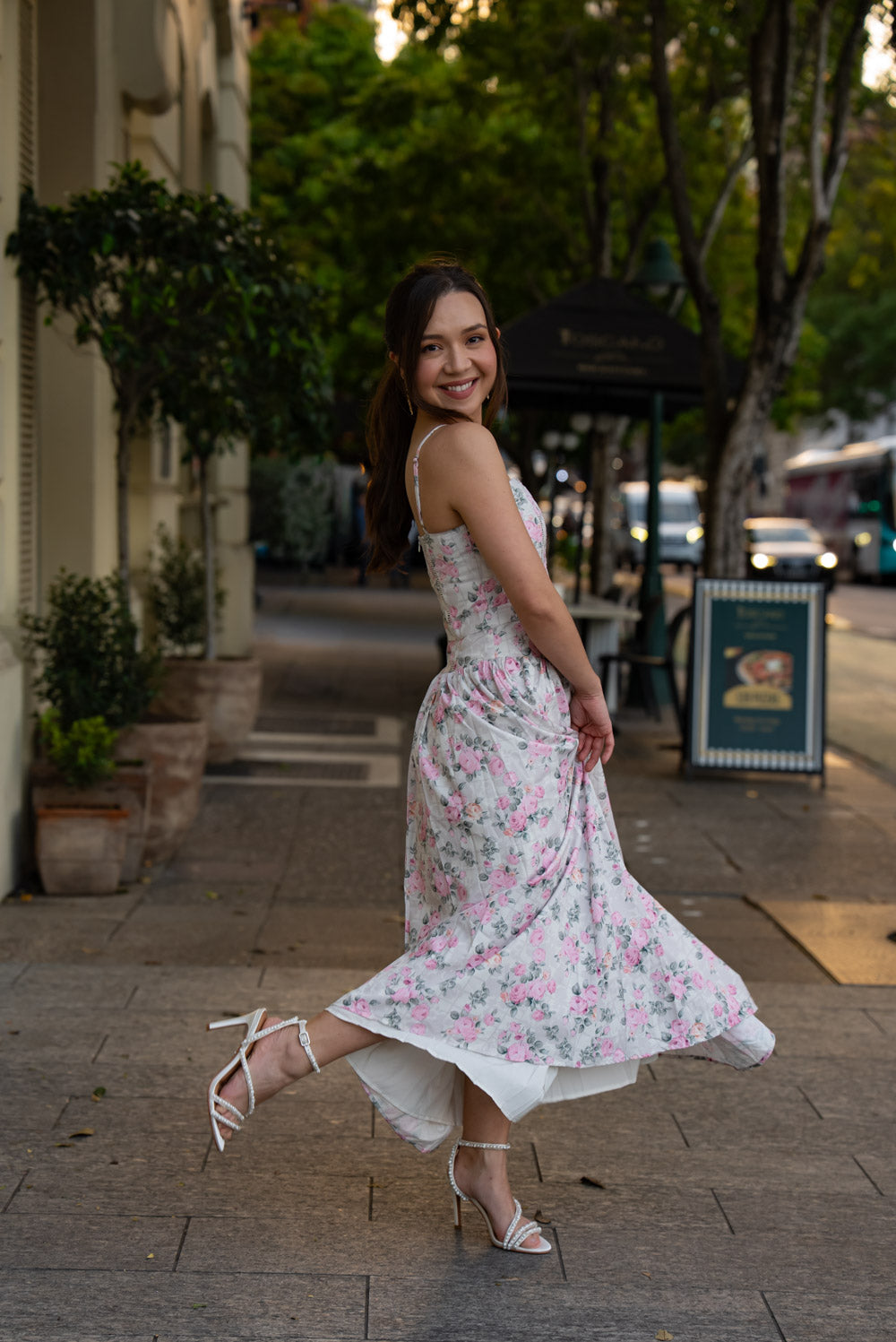 'Florentina' Soft Matte Satin Floral Midi Dress