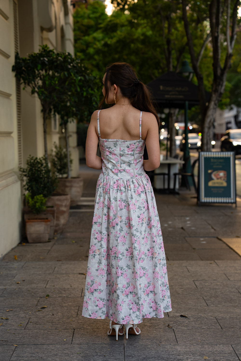 'Florentina' Soft Matte Satin Floral Midi Dress