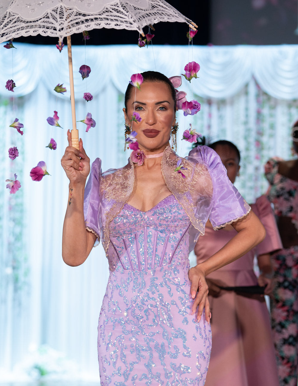 'Pia' Sequin Corset Sparkling Gown (Lilac Purple)