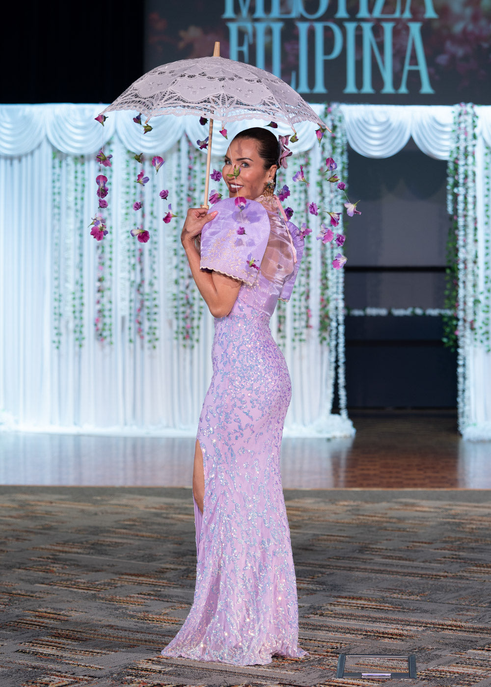 'Pia' Sequin Corset Sparkling Gown (Lilac Purple)