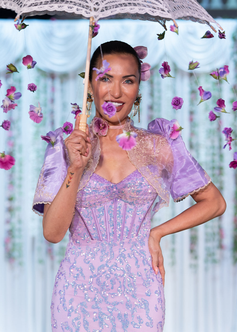 'Pia' Sequin Corset Sparkling Gown (Lilac Purple)