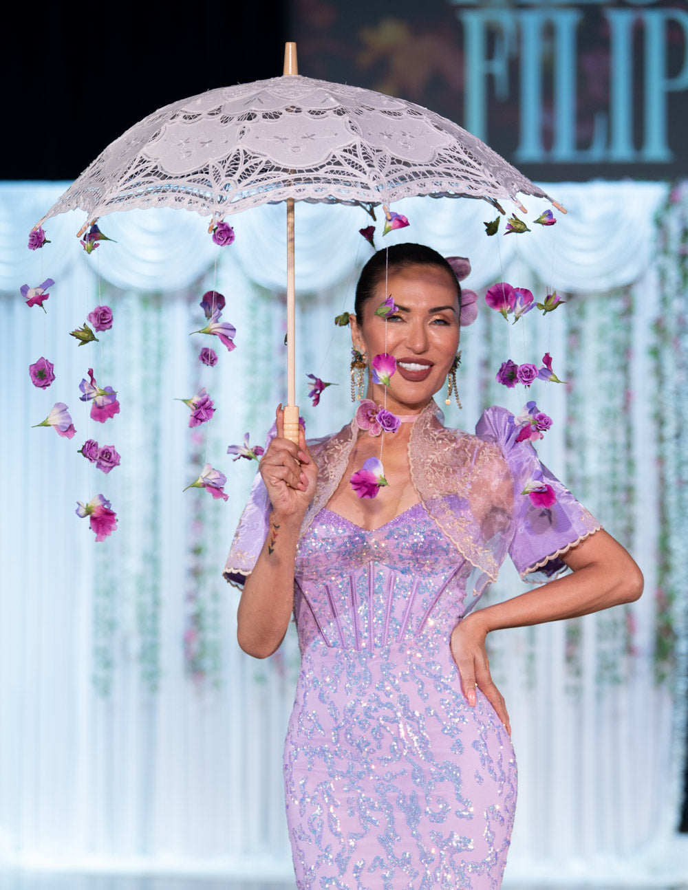 'Pia' Sequin Corset Sparkling Gown (Lilac Purple)
