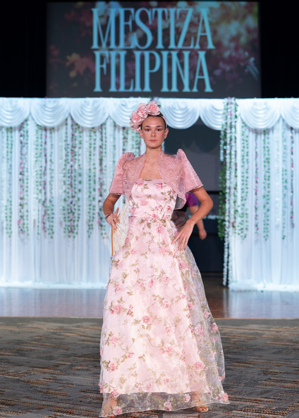 'Florisa' 3D Flower Organza Train Gown (Peony Pink)