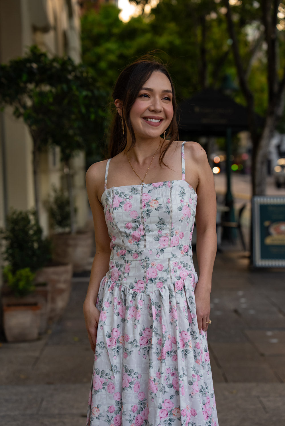'Florentina' Soft Matte Satin Floral Midi Dress