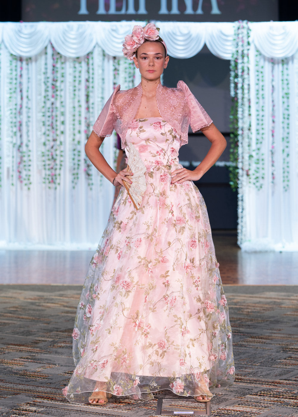 'Florisa' 3D Flower Organza Train Gown (Peony Pink)
