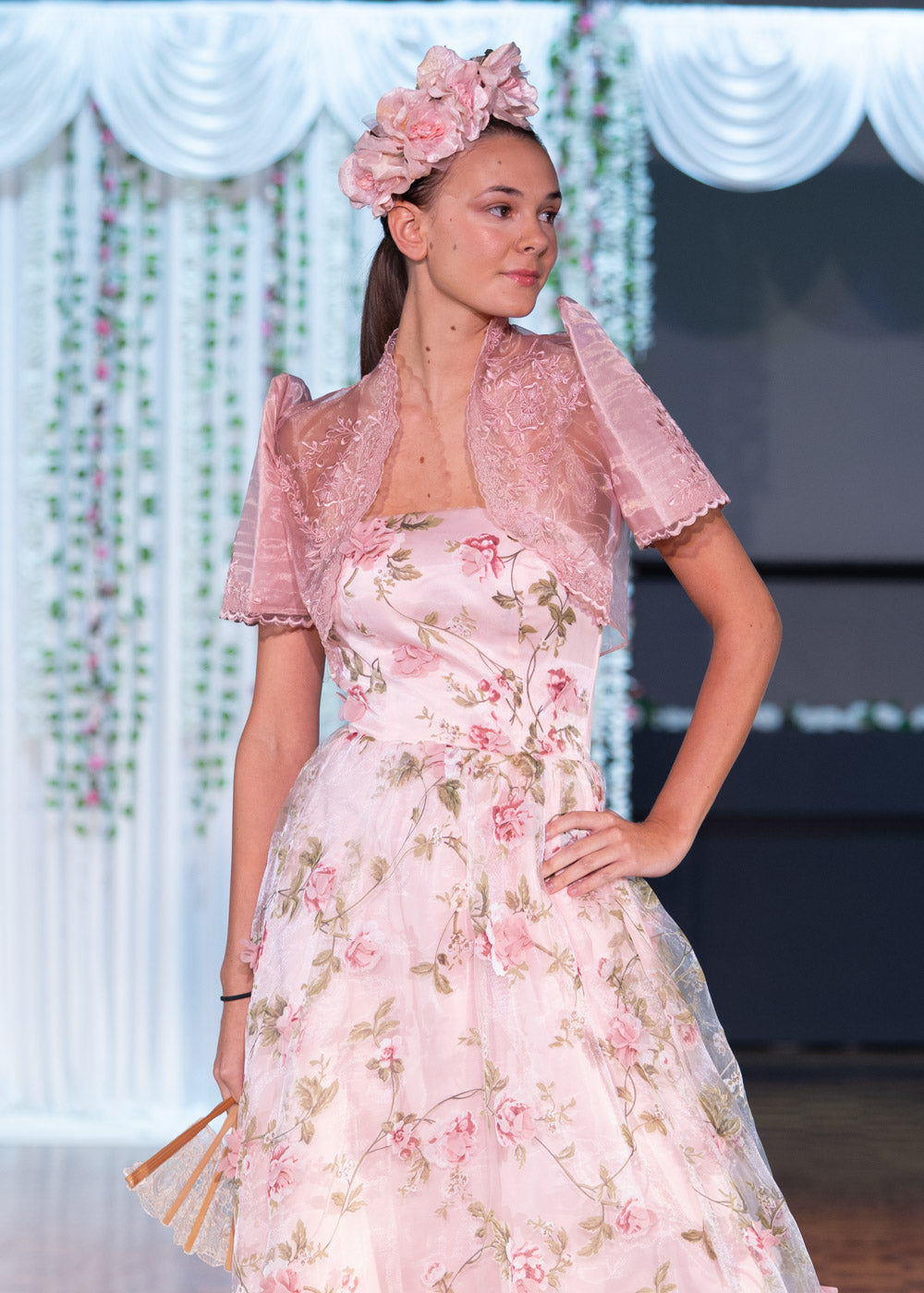 'Florisa' 3D Flower Organza Train Gown (Peony Pink)