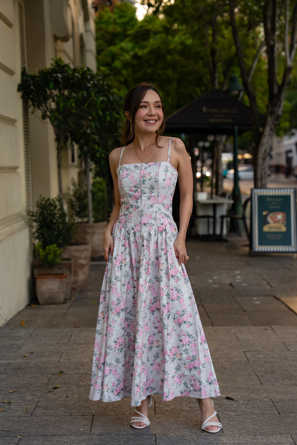 'Florentina' Soft Matte Satin Floral Midi Dress