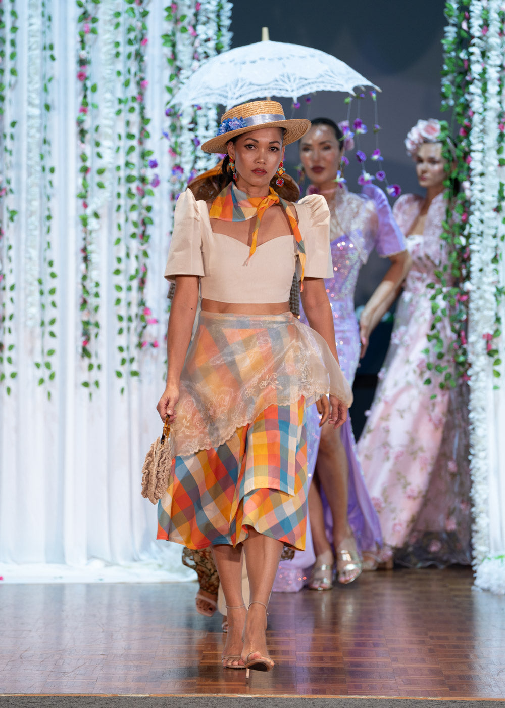 'Patadyong' Midi Wrap Skirt with Triangle Scarf (Plaid Print Cotton)