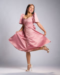 [PRE-ORDER] 'Love' Midi Filipiniana Dress, Duchess Satin (Rose Pink)