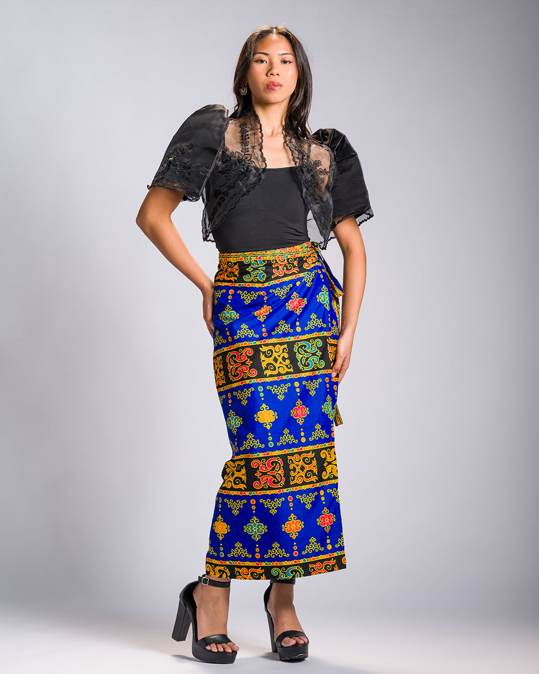 'Langkit' Mindanao Malong-Inspired Midi Wrap Skirt (Royal Blue)