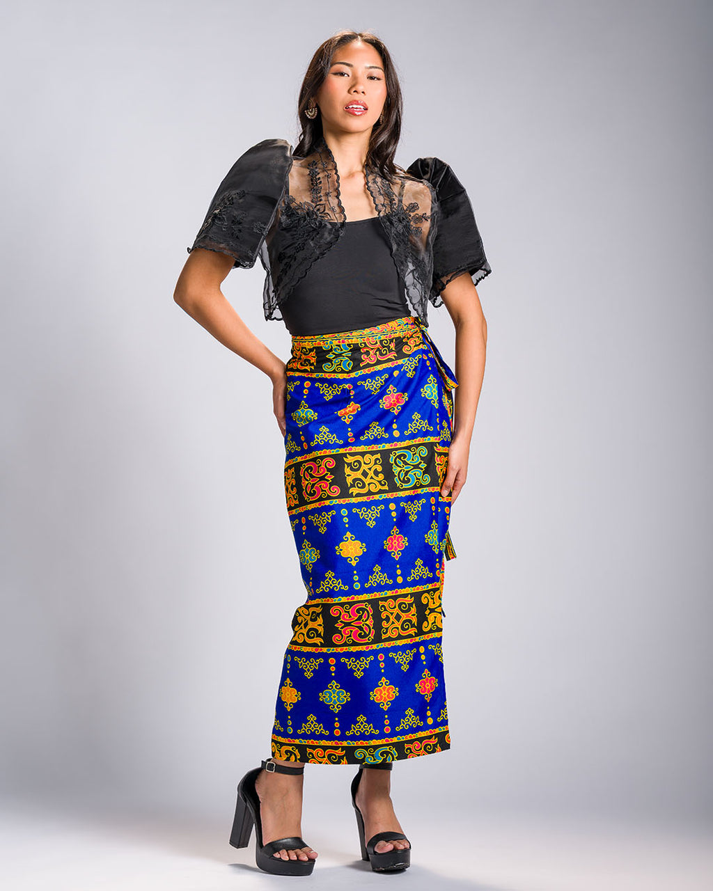 'Langkit' Mindanao Malong-Inspired Midi Wrap Skirt (Royal Blue)