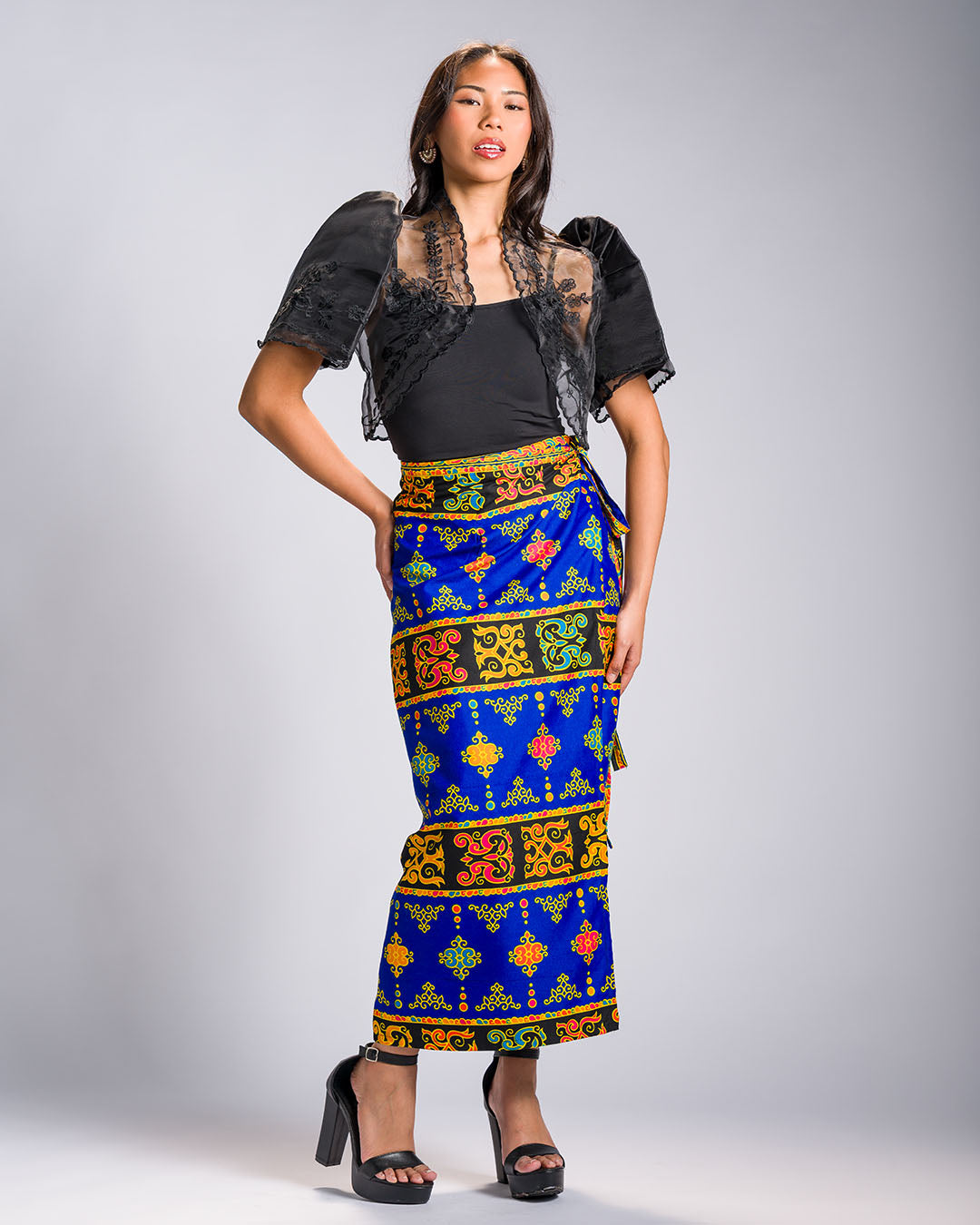 'Langkit' Mindanao Malong-Inspired Midi Wrap Skirt (Royal Blue)