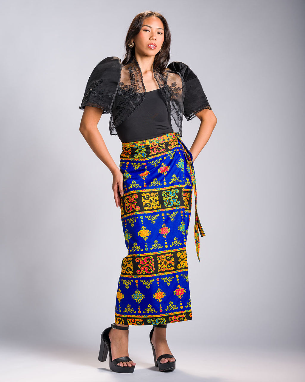 'Langkit' Mindanao Malong-Inspired Midi Wrap Skirt (Royal Blue)
