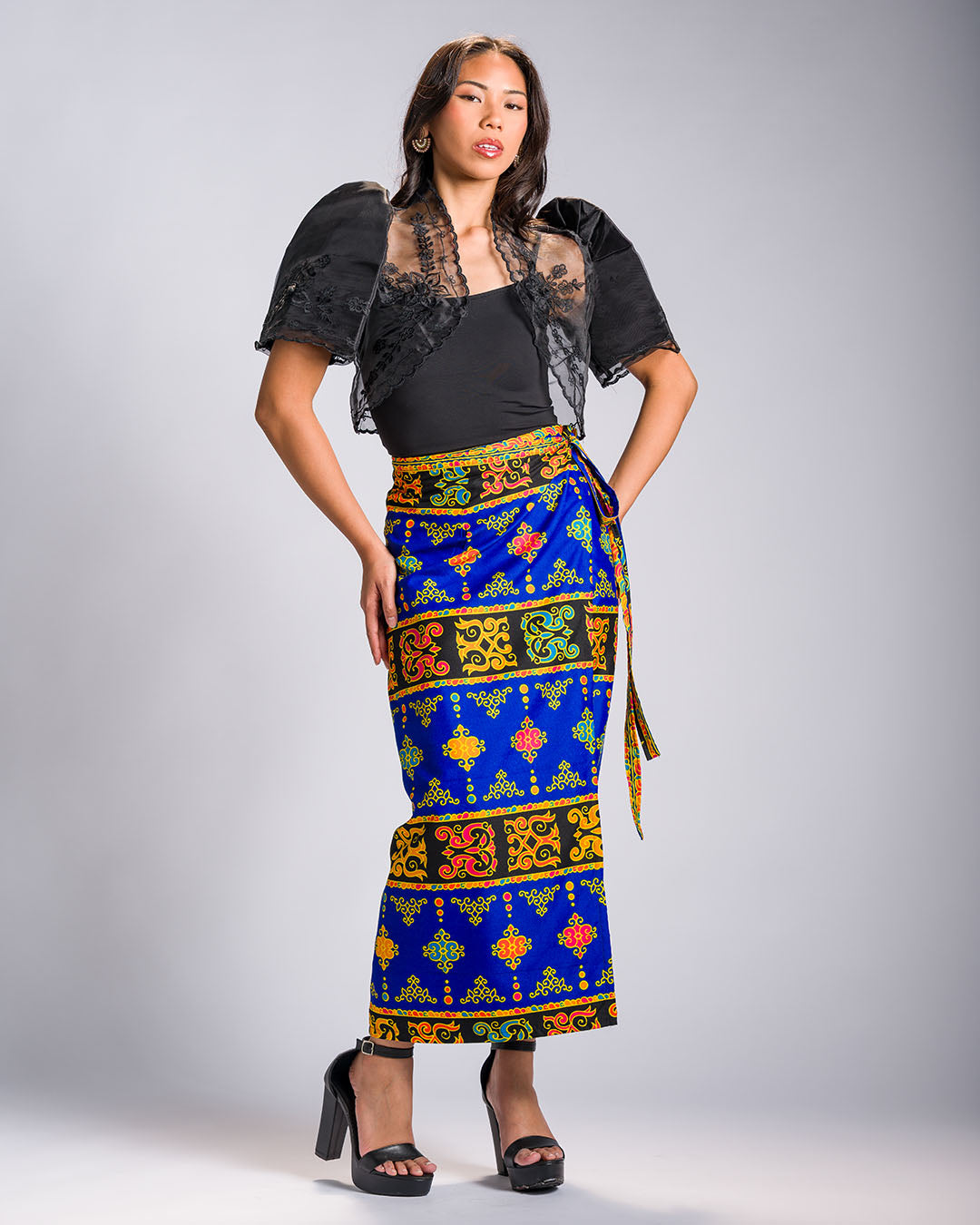 'Langkit' Mindanao Malong-Inspired Midi Wrap Skirt (Royal Blue)