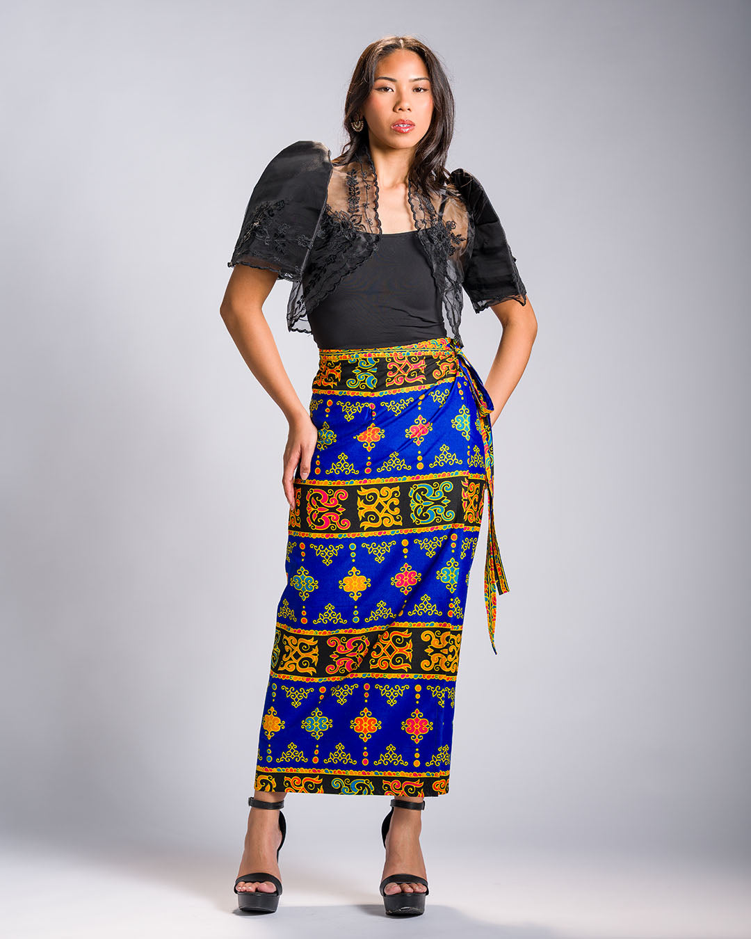 'Langkit' Mindanao Malong-Inspired Midi Wrap Skirt (Royal Blue)