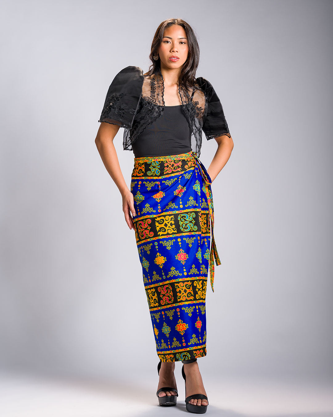'Langkit' Mindanao Malong-Inspired Midi Wrap Skirt (Royal Blue)