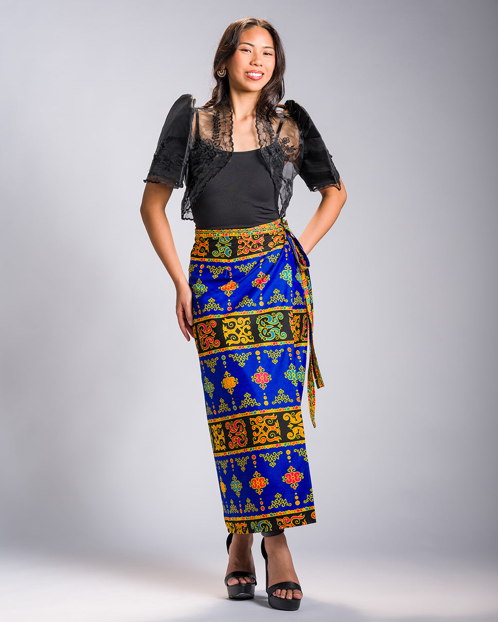 'Langkit' Mindanao Malong-Inspired Midi Wrap Skirt (Royal Blue)