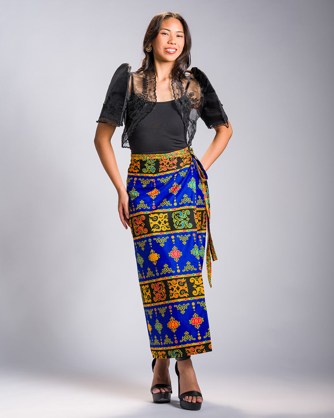 'Langkit' Mindanao Malong-Inspired Midi Wrap Skirt (Royal Blue)